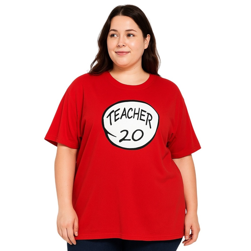 Gildan Red Teacher 20 T-Shirt 2XL Heavy Cotton Crew Neck‎ Dr Seuss Inspired Tee
